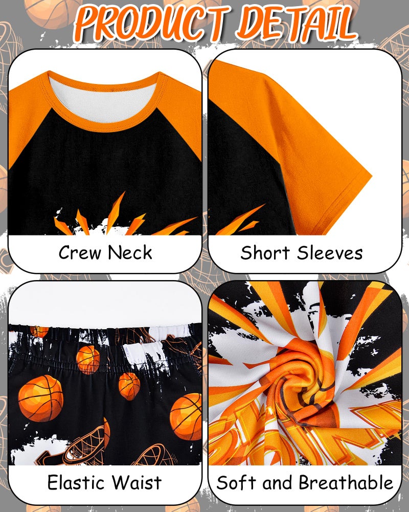 PASHOP Boys Pajamas Little Big Boys Pajamas Short Sleeves and Pants 2 Pieces Basketball Summer Pjs Set Kid Sleepwear Size 14 - Image 3